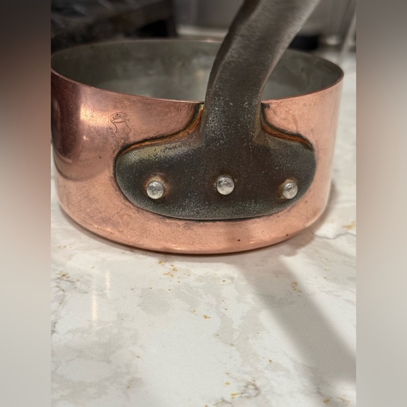 Rare Early Antique 1900s Copper Pot Cast Iron Handle Copper Rivets Tin Lined HTF - Picture 5 of 10